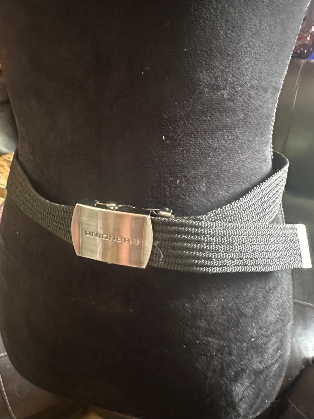 UNIONBAY Black Woven Web Belt with Silver Buckle